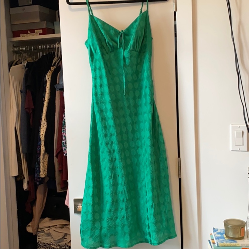 Lulus green polka dot midi dress